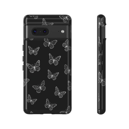 White Butterfly Pattern Phone Case – Dark Aesthetic Monochrome Tough Cover