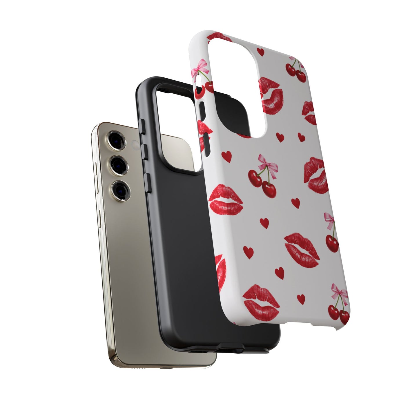 Red Lips & Cherry Phone Case – Y2K Retro Aesthetic Tough Cover