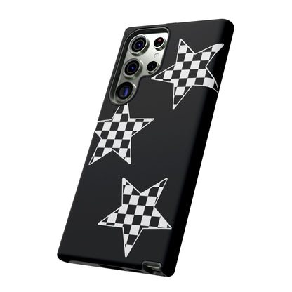 Checkered Star Tough Phone Case – Black Retro Graphic Protective Cover for Iphone, Samsung Galaxy and Pixel