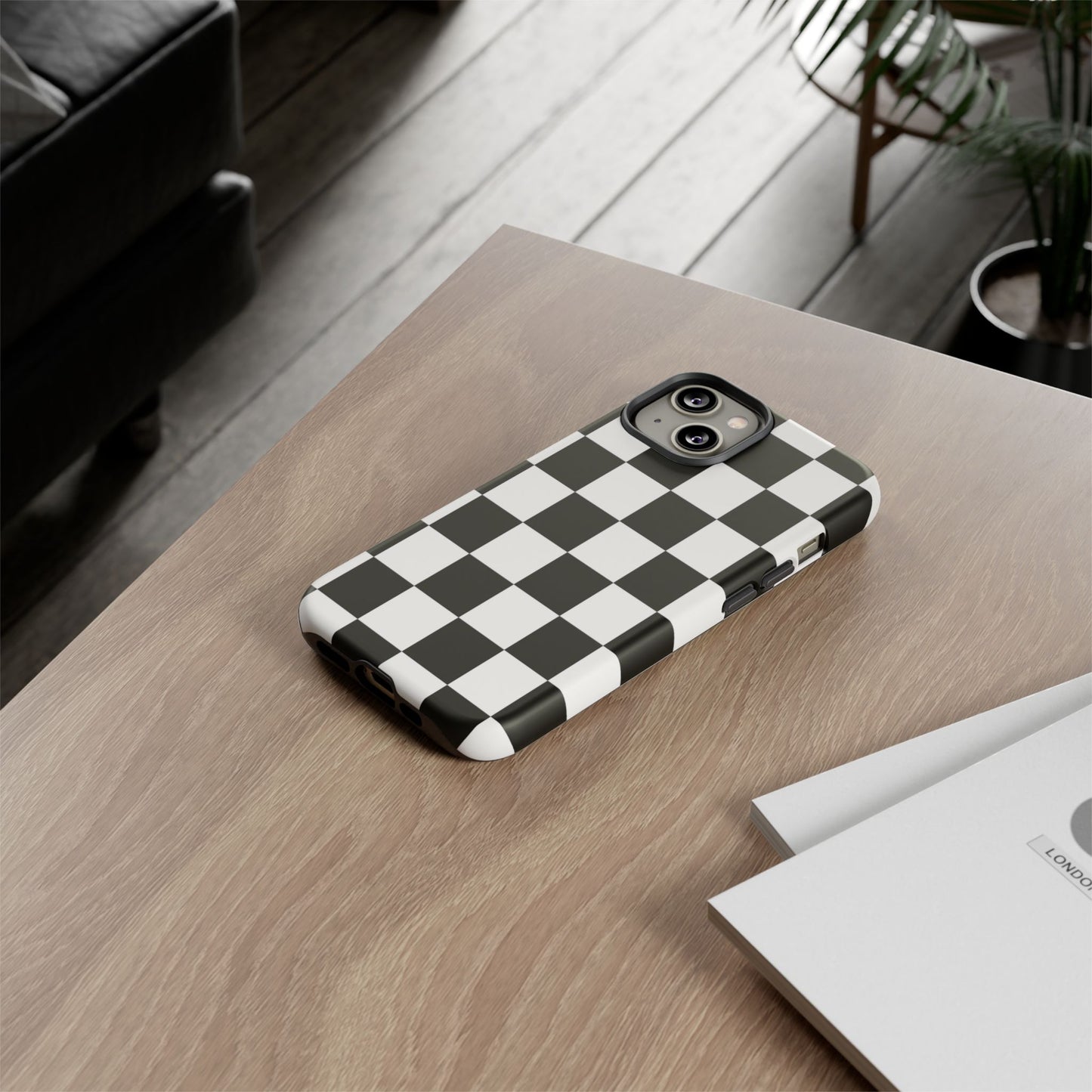 Black & White Checkerboard Phone Case – Classic Aesthetic Tough Protective Case
