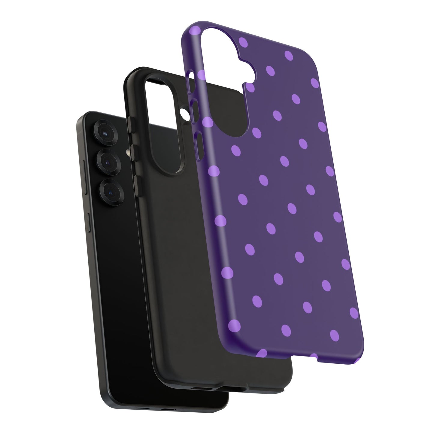 Purple Polka Dot Tough Phone Case – Cute Stylish Durable Protective Cover for Iphone, Samsung Galaxy and Pixel