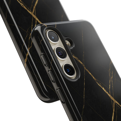 Black Marble Phone Case with Gold Veins – Luxury Minimal Aesthetic Tough Case