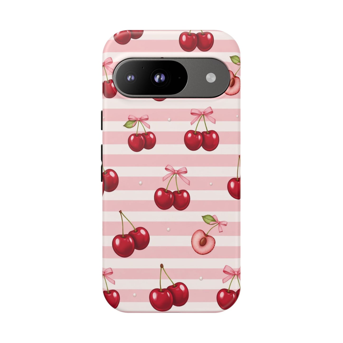 Coquette Cherry Bow Phone Case | Cute Pink Aesthetic Cherry Pattern Tough Case for iPhone & Samsung