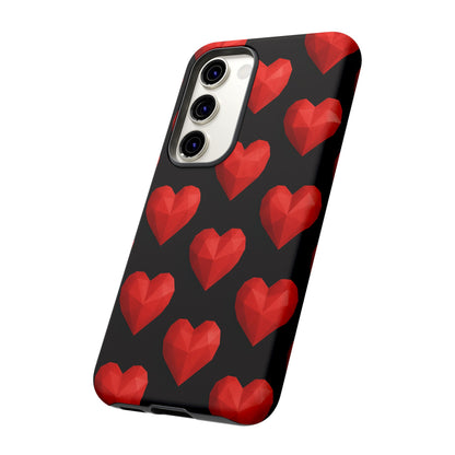 Red Heart Phone Case – Geometric Heart Pattern Tough Case (Black)