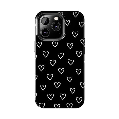 Doodle Heart Phone Case – Minimal Black & White Heart Pattern | Tough Protective Case