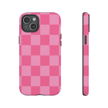 Pink Checkerboard Phone Case – Cute Aesthetic Tough Case for iPhone & Samsung