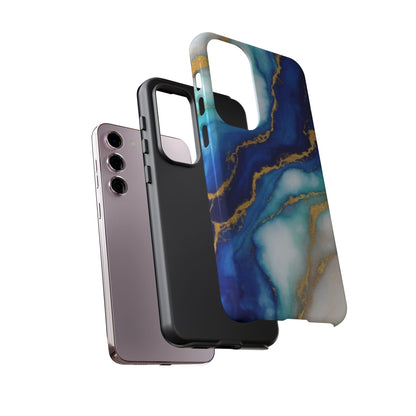 Blue & Gold Marble Phone Case – Luxury Resin Art Tough Case (iPhone, Samsung, Pixel)