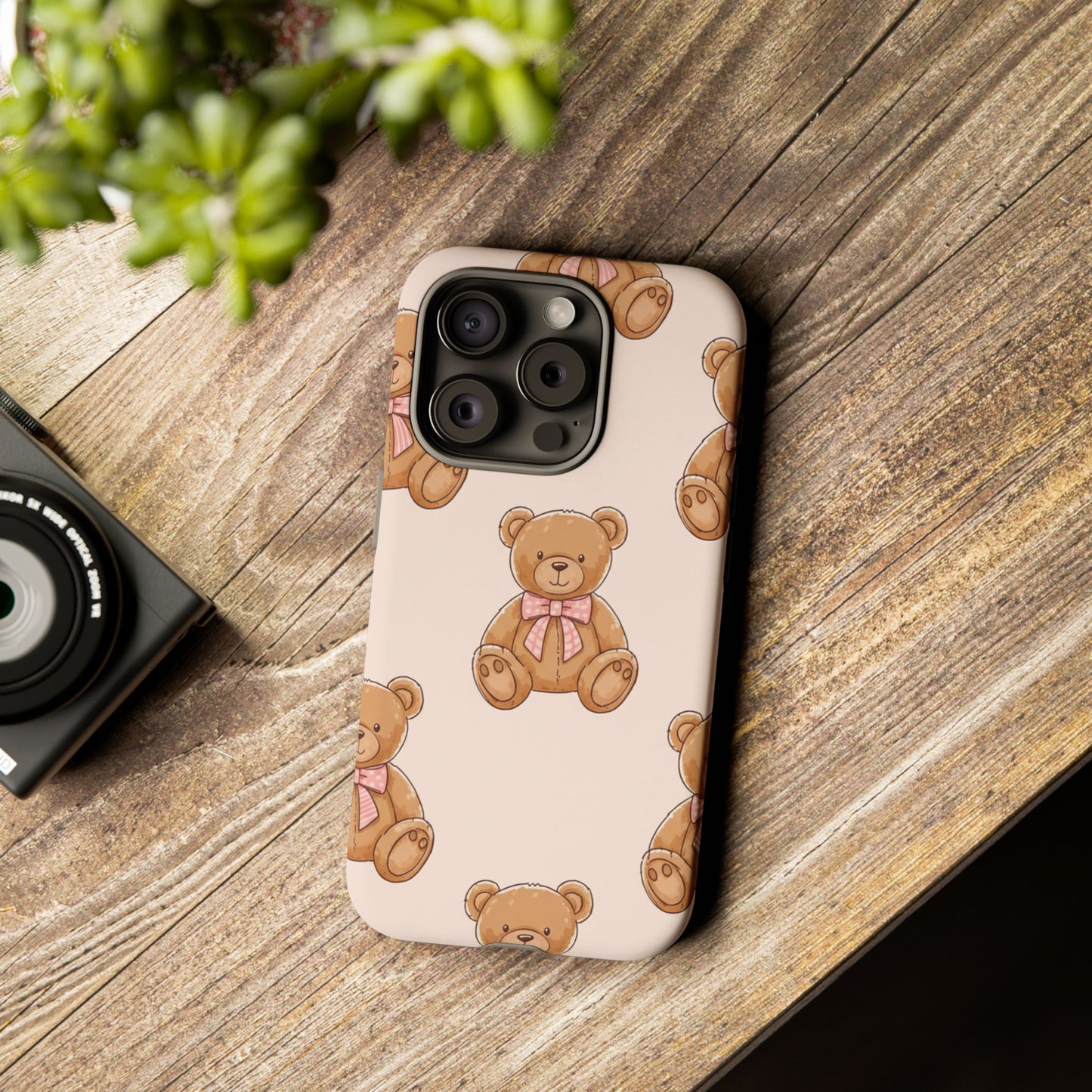 Teddy Bear Phone Case | Cute Coquette Aesthetic Pink Bear Pattern Case | Kawaii Soft Girl iPhone & Samsung Tough Protective Case