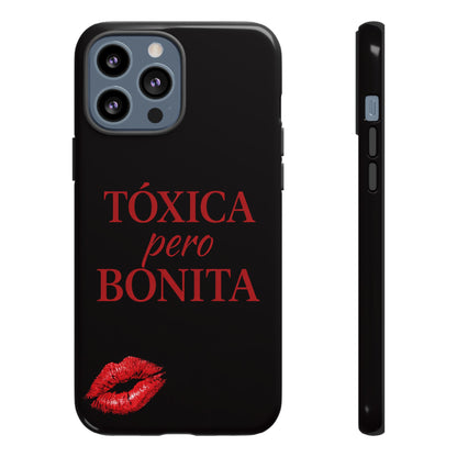Toxica Pero Bonita Phone Case, Latina Quote Case, Red Lips Aesthetic, Spanish Saying Case, Trendy Tough Cover