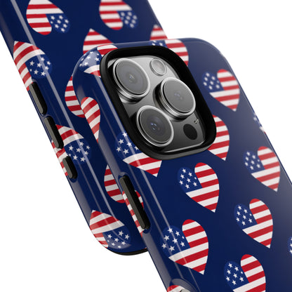 Patriotic American Flag Heart Phone Case – Tough Shockproof, USA Stars & Stripes for Iphone, Samsung Galaxy and Pixel