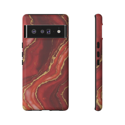 Red Agate Marble Phone Case – Gold Vein Luxury Stone Tough Case (iPhone, Samsung, Pixel)