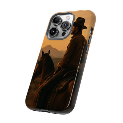 Western Cowboy Sunset Phone Case | Horse Rider Desert Aesthetic Tough Protective Case