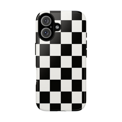 Black & White Checkerboard Phone Case – Classic Aesthetic Tough Protective Case