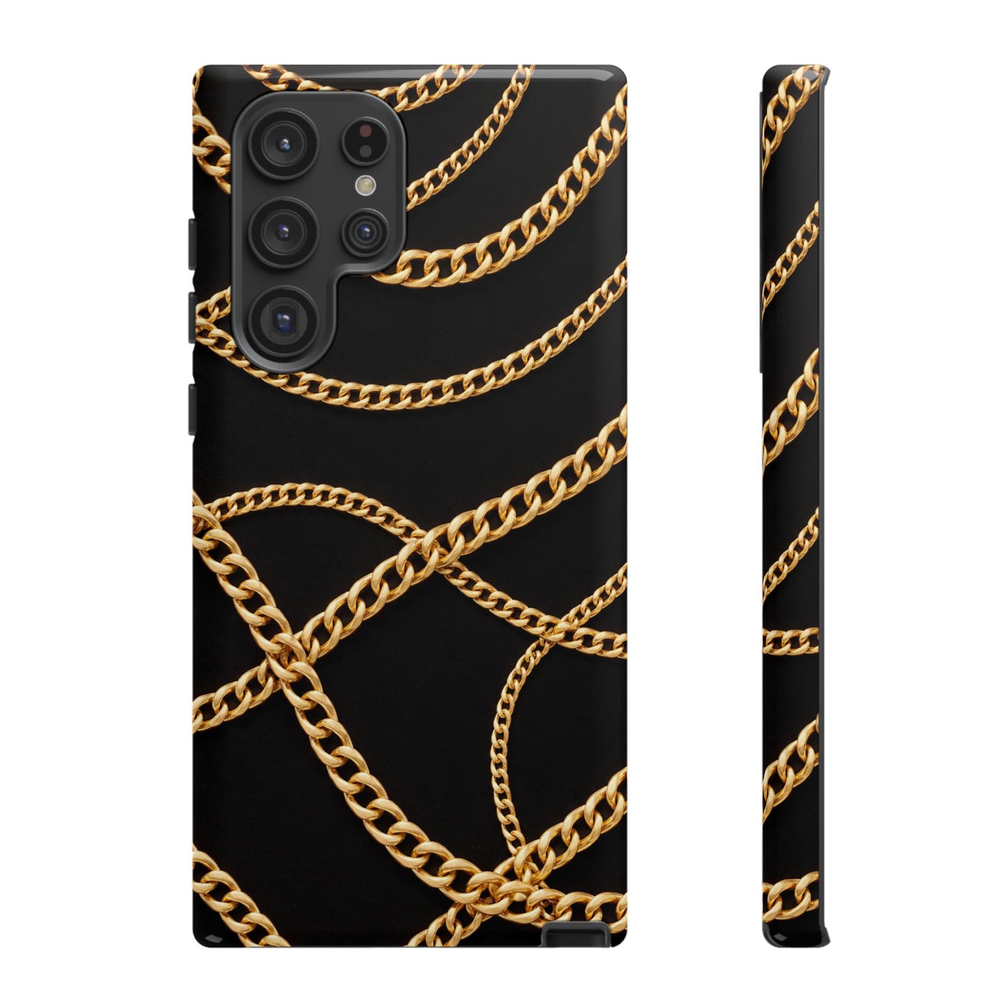 Luxury Gold Chain Phone Case – Black Designer Style Tough Protective Cover for Iphone, Samsung Galaxy and Pixel