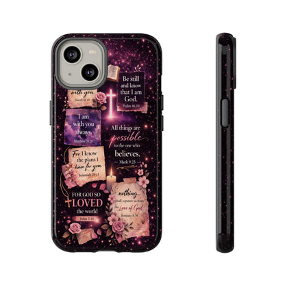 Christian Bible Verse Phone Case Pink Floral Faith Tough Protective Cover Gift
