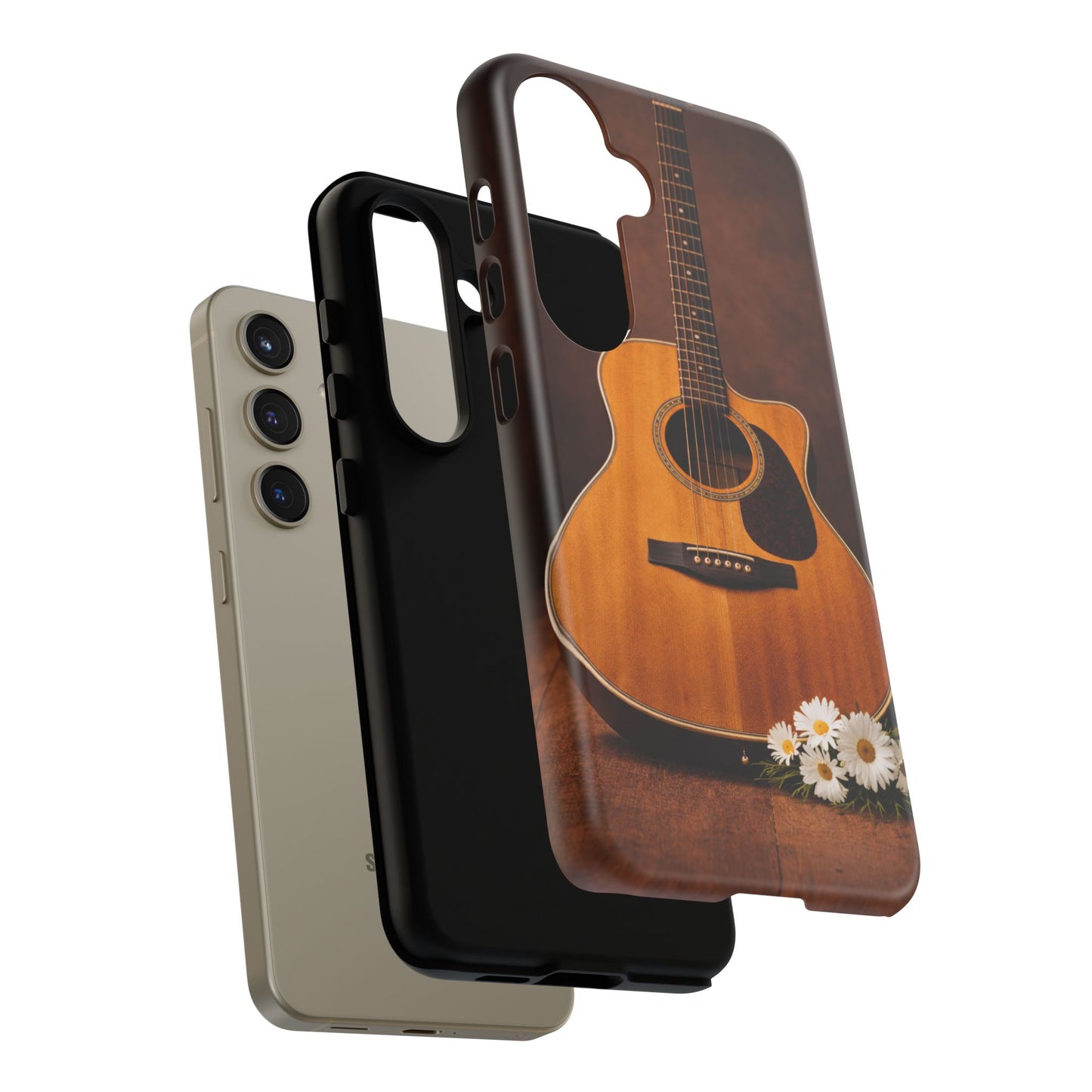Acoustic Guitar Daisy Phone Case | Rustic Music Lover Tough Cover