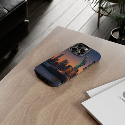 Statue of Liberty Sunset Phone Case – New York City Skyline Travel Aesthetic Tough Case