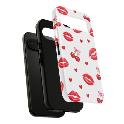Red Lips & Cherry Phone Case – Y2K Retro Aesthetic Tough Cover