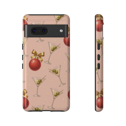 Cocktail Ornament Phone Case – Pink Martini & Cherry Pattern | Glossy or Matte for Iphone, Samsung Galaxy and Pixel