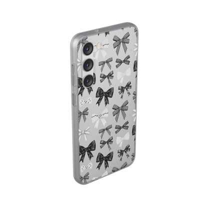 Black & White Bow Pattern Phone Case | Minimal Coquette Flexi Case