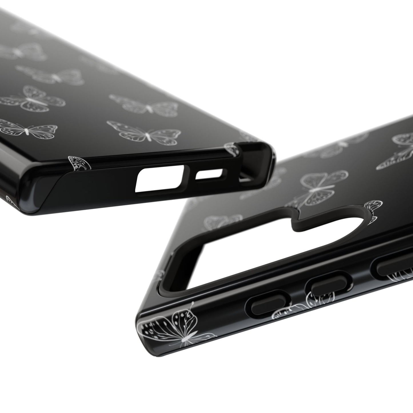 White Butterfly Pattern Phone Case – Dark Aesthetic Monochrome Tough Cover
