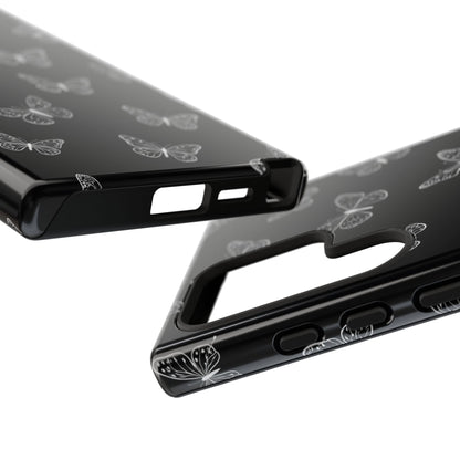White Butterfly Pattern Phone Case – Dark Aesthetic Monochrome Tough Cover