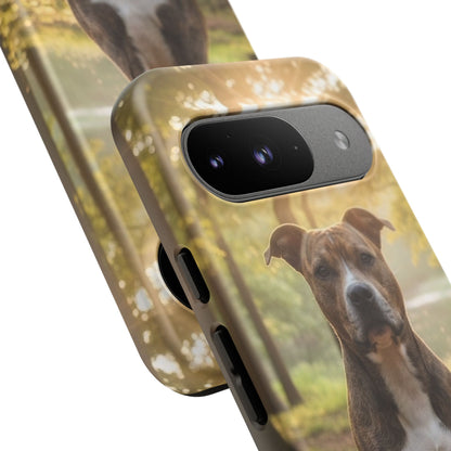 Pitbull Portrait Phone Case | Dog Lover Tough Case, Sunset Forest