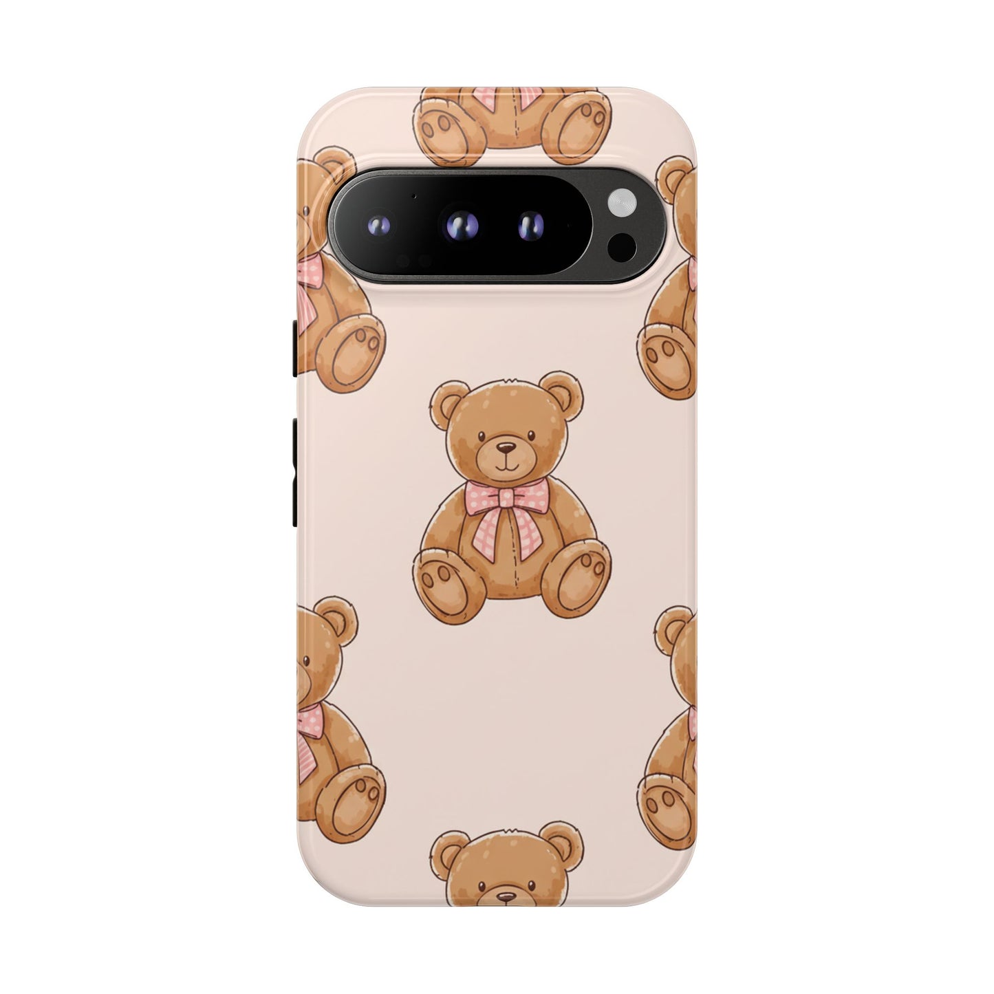 Teddy Bear Phone Case | Cute Coquette Aesthetic Pink Bear Pattern Case | Kawaii Soft Girl iPhone & Samsung Tough Protective Case