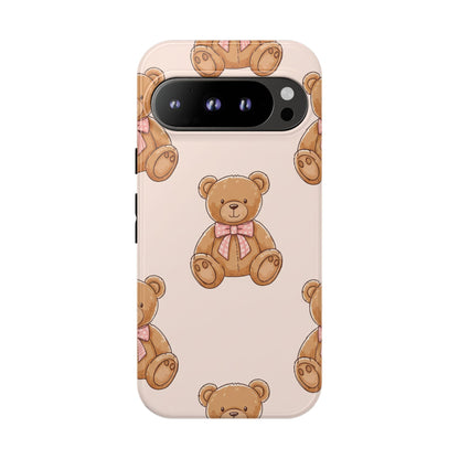 Teddy Bear Phone Case | Cute Coquette Aesthetic Pink Bear Pattern Case | Kawaii Soft Girl iPhone & Samsung Tough Protective Case