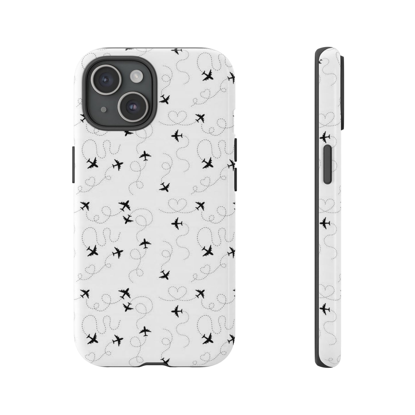 Minimal Paper Airplane Pattern Phone Case – Black White Aesthetic Tough Cover