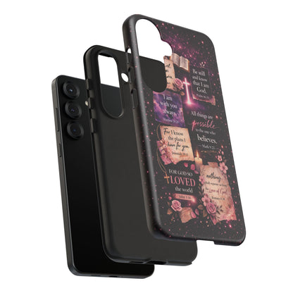 Christian Bible Verse Phone Case Pink Floral Faith Tough Protective Cover Gift