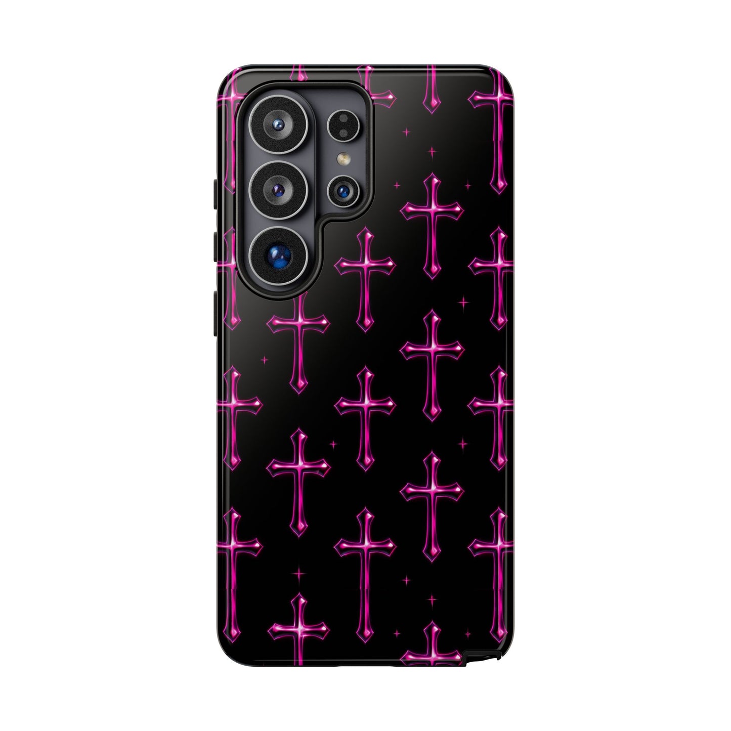 Neon Pink Cross Pattern Phone Case | Tough Protective Case for Iphone, Samsung Galaxy and Pixel