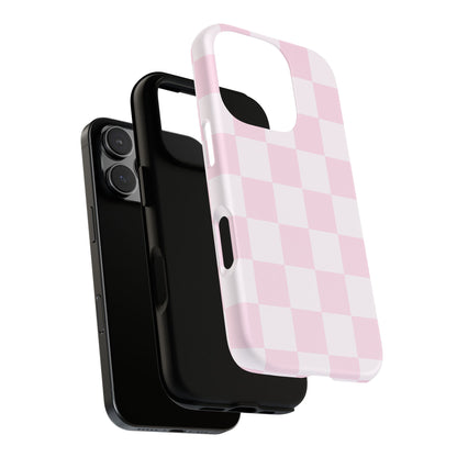 Light Pink Checkerboard Phone Case | Pastel Aesthetic Checkered iPhone & Samsung Tough Case