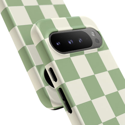 Sage Green Checkerboard Phone Case | Minimal Aesthetic Checkered iPhone & Samsung Tough Case