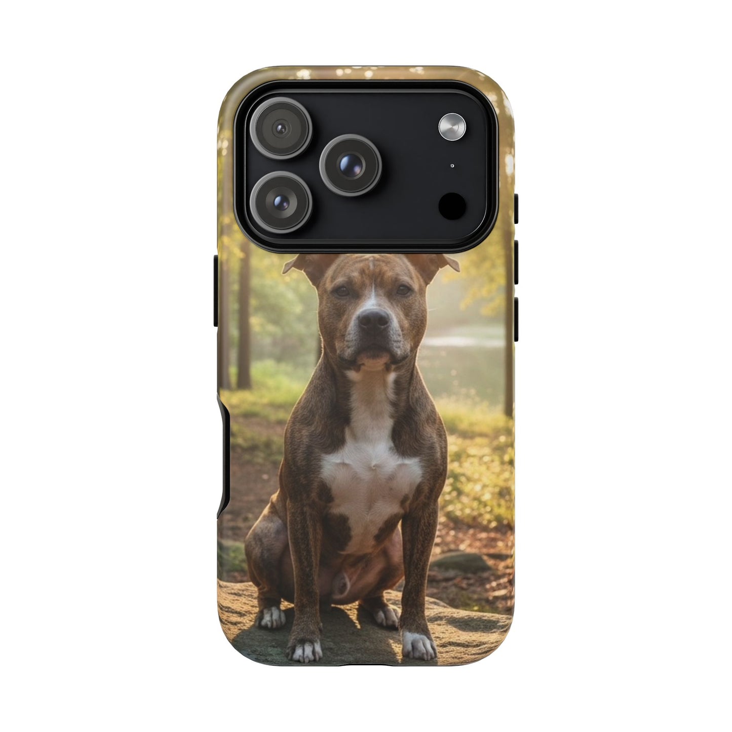 Pitbull Portrait Phone Case | Dog Lover Tough Case, Sunset Forest
