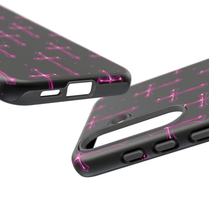 Neon Pink Cross Pattern Phone Case | Tough Protective Case for Iphone, Samsung Galaxy and Pixel