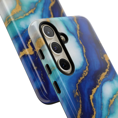 Blue & Gold Marble Phone Case – Luxury Resin Art Tough Case (iPhone, Samsung, Pixel)
