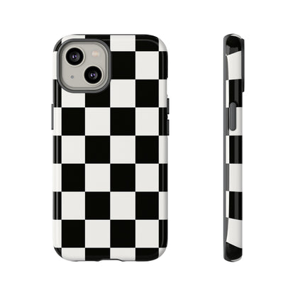Black & White Checkerboard Phone Case – Classic Aesthetic Tough Protective Case for Iphone, Samsung Galaxy and Pixel
