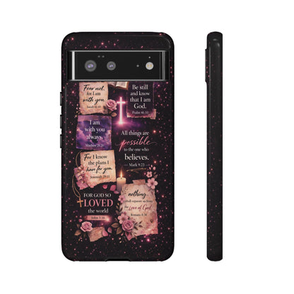 Christian Bible Verse Phone Case Pink Floral Faith Tough Protective Cover Gift