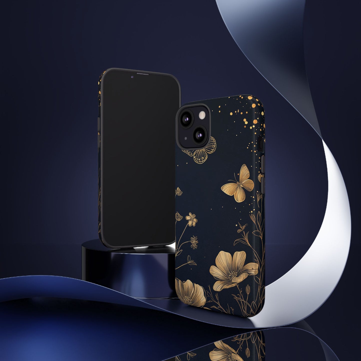Gold Floral Butterfly Phone Case, Dark Aesthetic Botanical, Elegant Black Luxury iPhone Samsung Cover