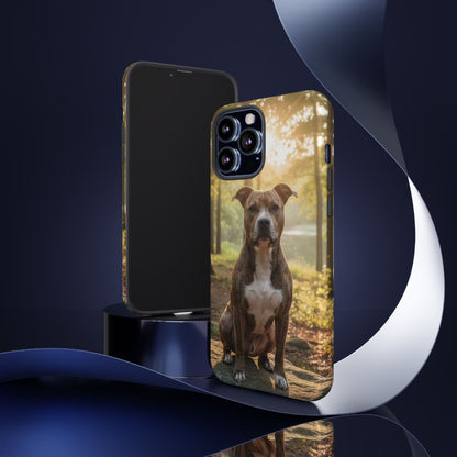 Pitbull Portrait Phone Case | Dog Lover Tough Case, Sunset Forest