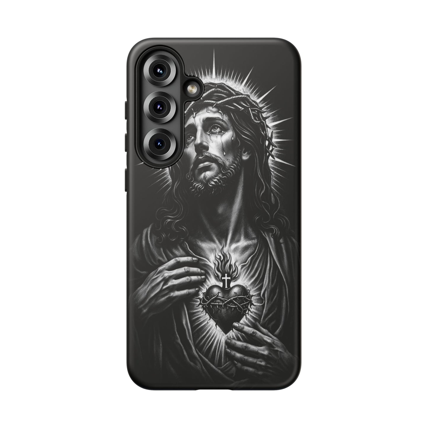 Jesus Sacred Heart Phone Case Black White Christian Faith Aesthetic