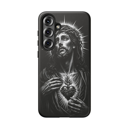 Jesus Sacred Heart Phone Case Black White Christian Faith Aesthetic