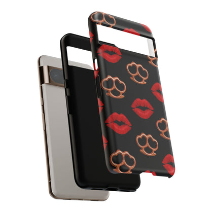 Red Lipstick & Knuckle Duster Phone Case | Bold Kiss Print Tough Protective Cover for Iphone, Samsung Galaxy and Pixel