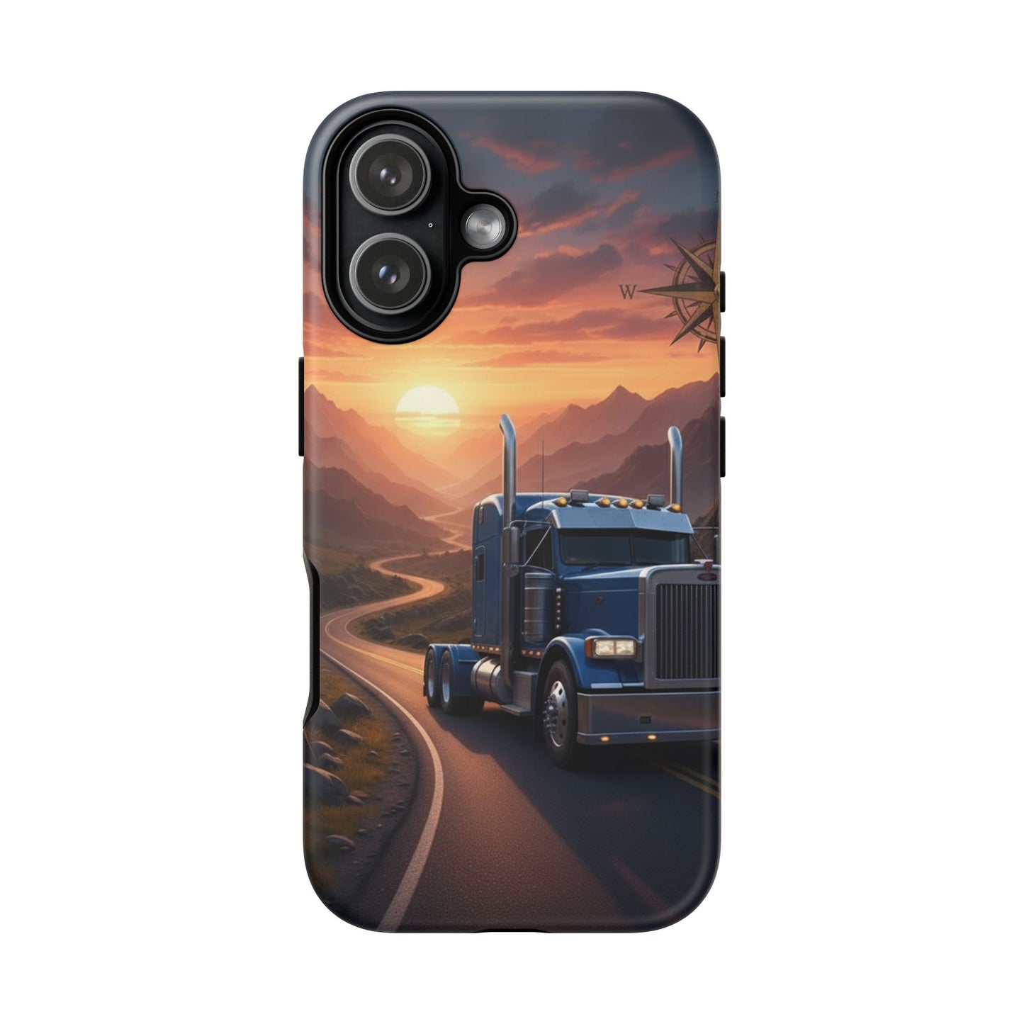 Semi Truck Sunset Phone Case | Trucker Gift | Diesel Truck Highway Road iPhone & Samsung Tough Protective Case