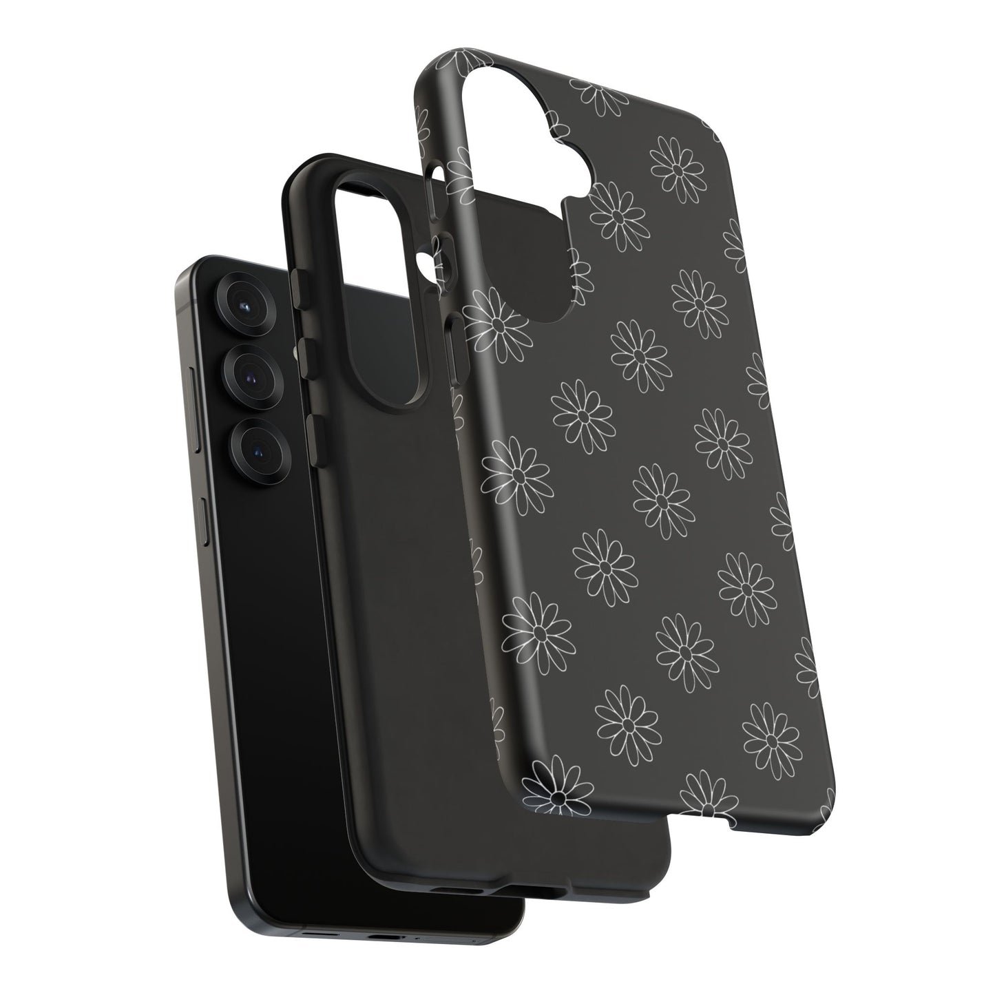 Black Daisy Floral Phone Case – Slim Protective Tough Case for Iphone, Samsung Galaxy and Pixel