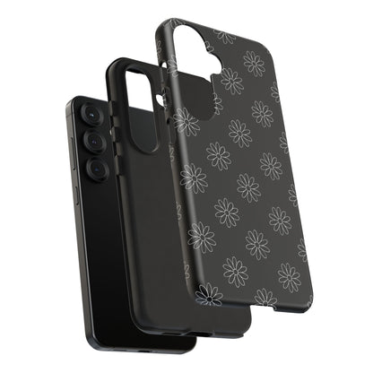 Black Daisy Floral Phone Case – Slim Protective Tough Case for Iphone, Samsung Galaxy and Pixel