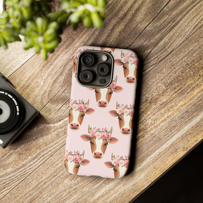 Floral Cow Phone Case – Cute Pink Cow Print Tough Protective Case for Iphone, Samsung Galaxy and Pixel