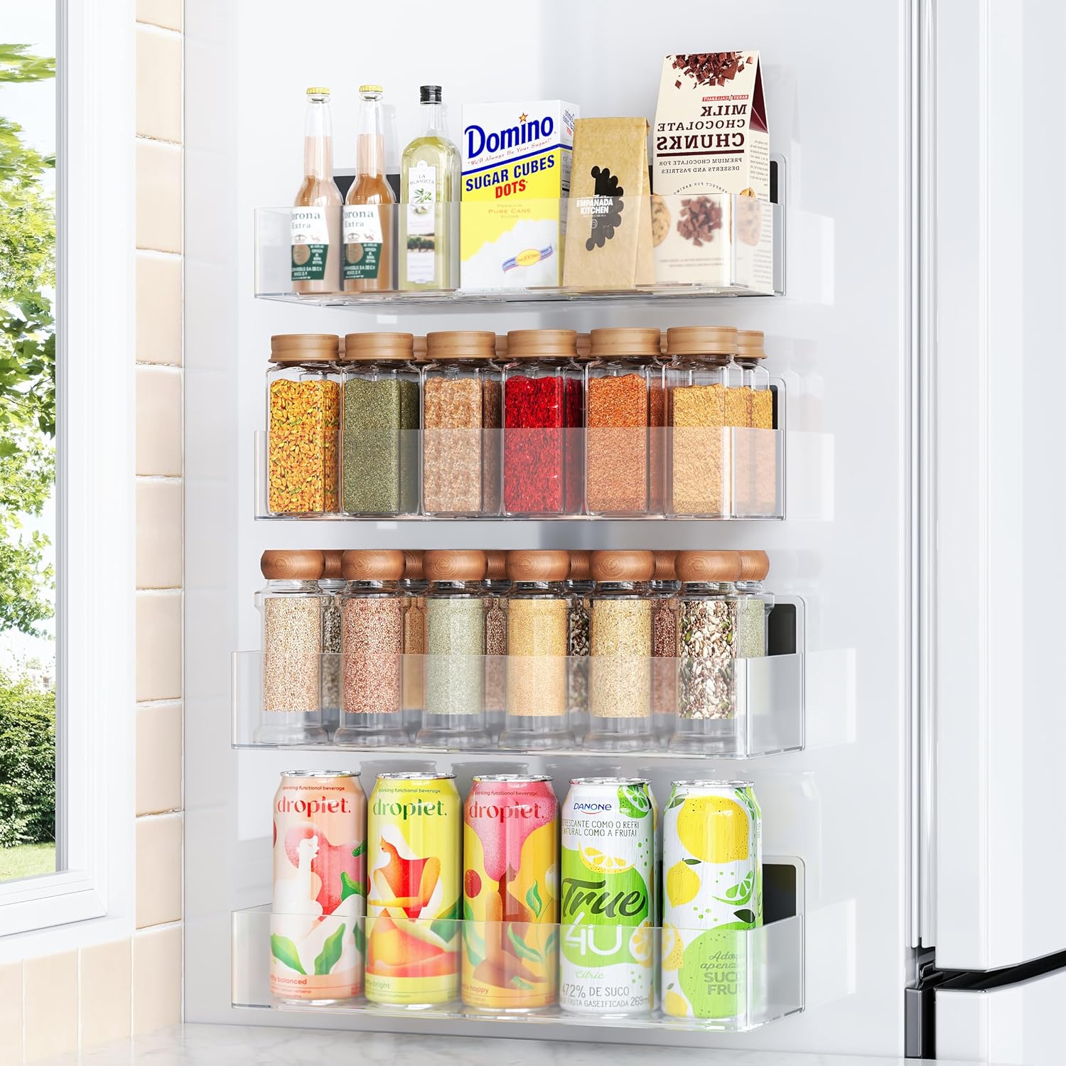 Magnetic Spice Rack for Refrigerator, Kitchen Organizer and Storage Shelf, Black (4 Pack)…