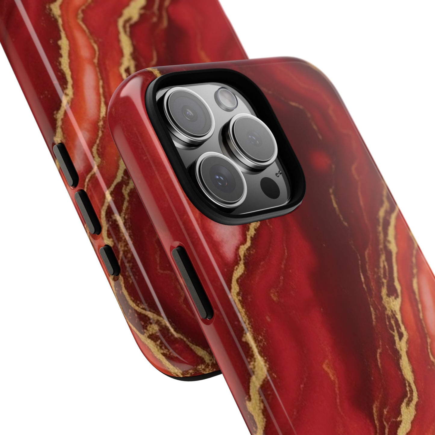 Red Agate Marble Phone Case with Gold Veins – Luxury Tough iPhone & Samsung Case